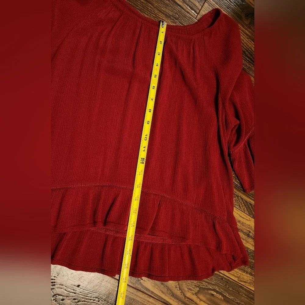 GNW Romantic Flowy Red/Fuschia Hippie 3/4 Flare-Sleeve Top Sz Large - Picture 5 of 7